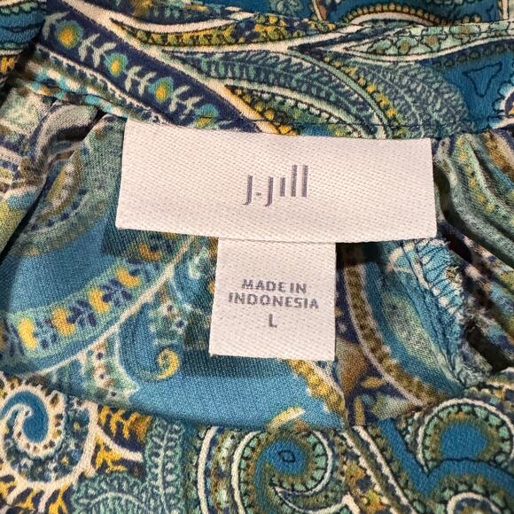 J. Jill Large Tunic Top Paisley Slits Keyhole Long Balloon Sleeves Round Neck - Picture 8 of 10